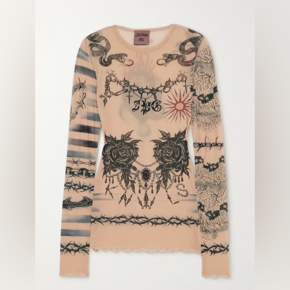 JEAN PAUL GAULTIER X KNWLS TATTOO MESH TOP